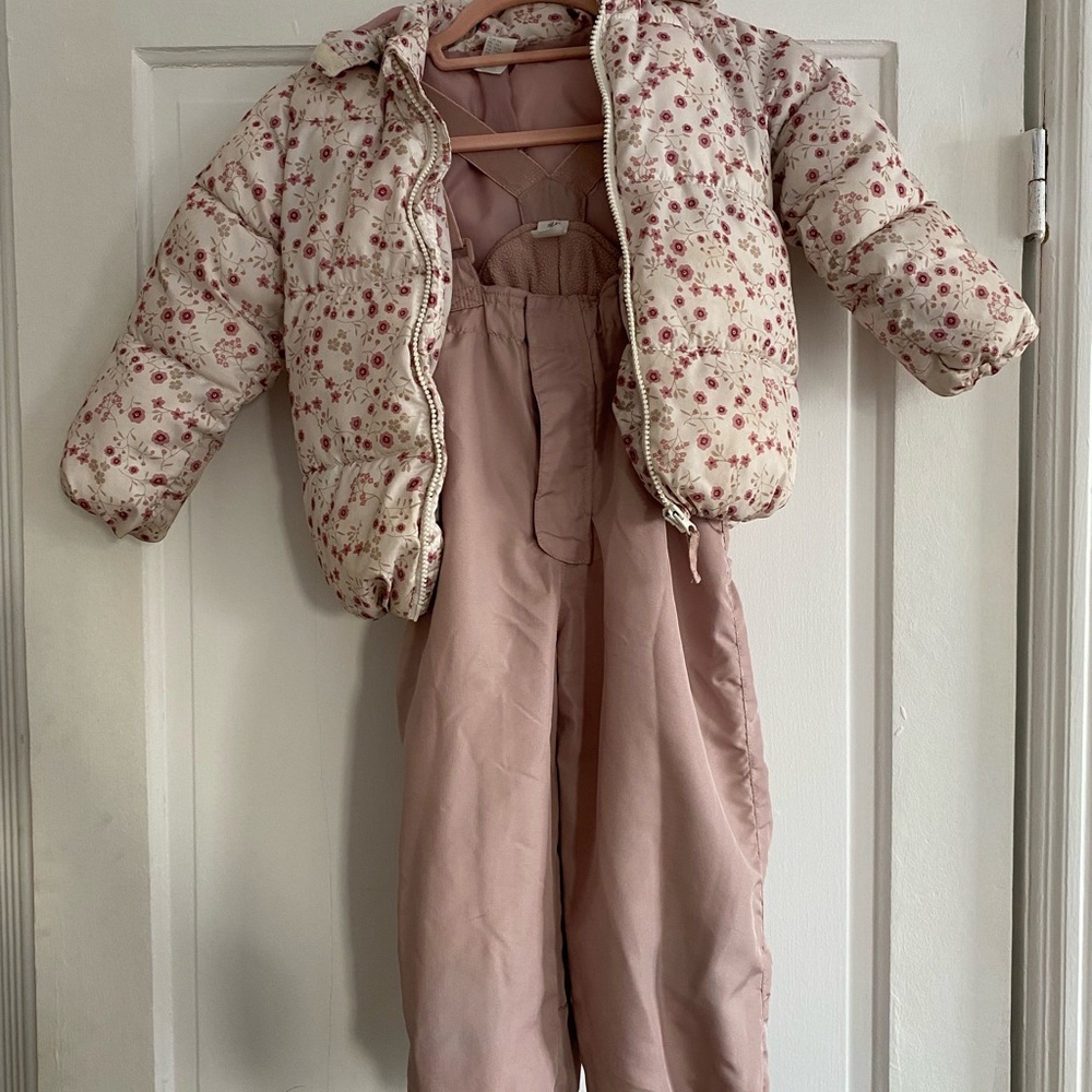 H&M Floral Puffer Jacket and Pink Snowsuit Set